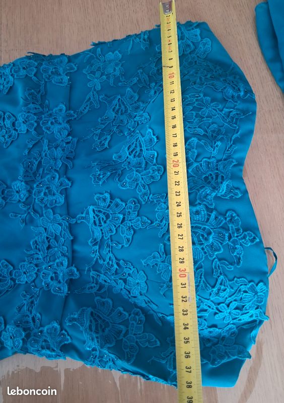 Robe de soirée JUJU & CHRISTINE Bleu Paon Dentelle + Châle - Taille M 38/40 (image 17)