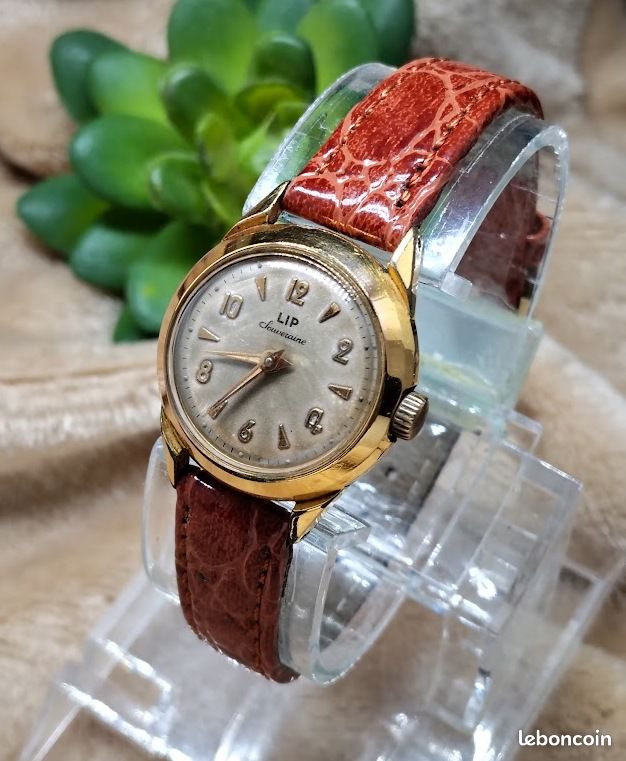 Bracelet De Montre Femme LIP En Cuir Véritable Noir - Largeur 12mm, Occasion Très Bon état