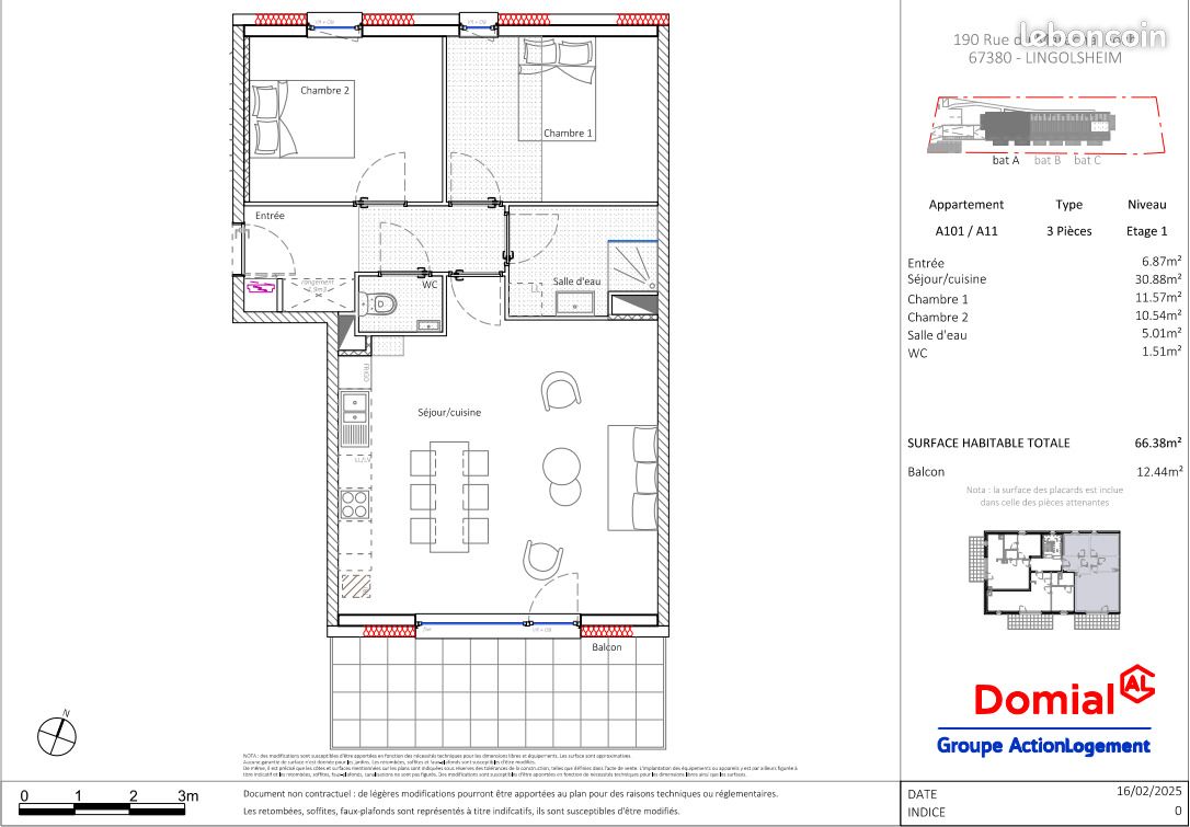 Appartement 66 m² · à Lingolsheim · 66 m² · 1 029 €
