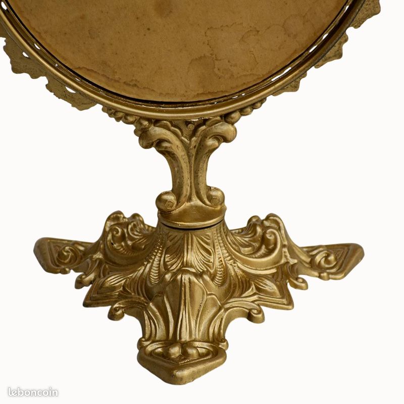 Psyché miroir doré ovale pivotant à poser sur pied H 50 cm rocaille arabesque (image 10)