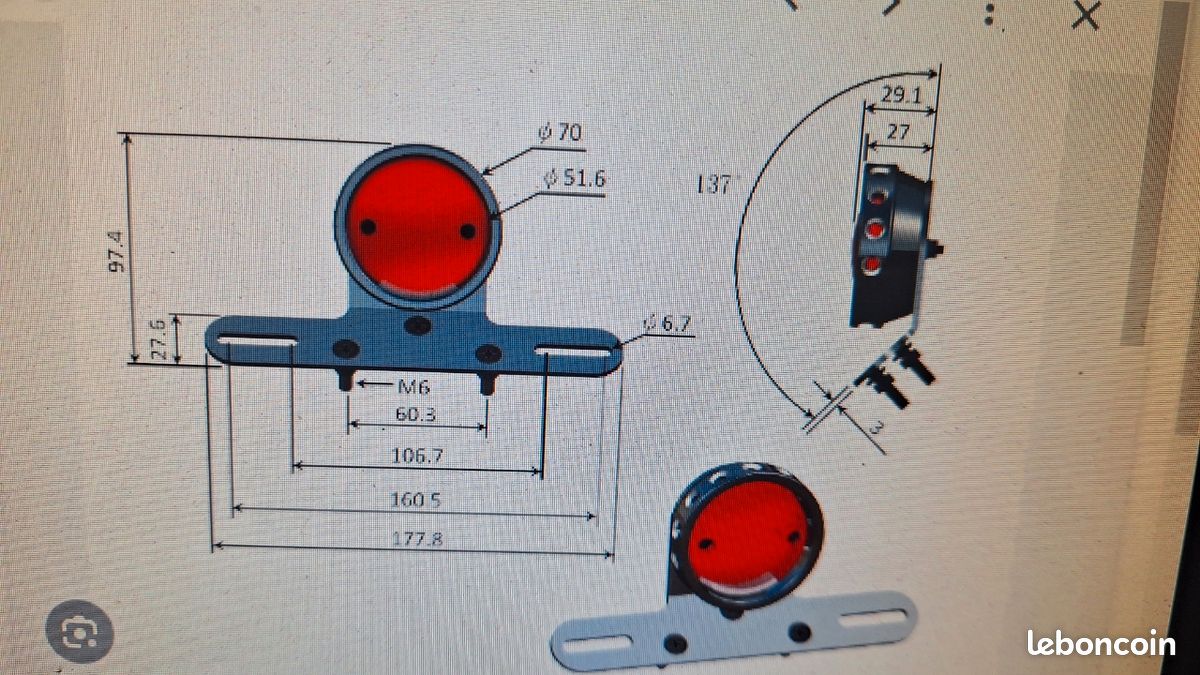 Feux leds arrière avec support de plaque aluminium et métal (image 3)