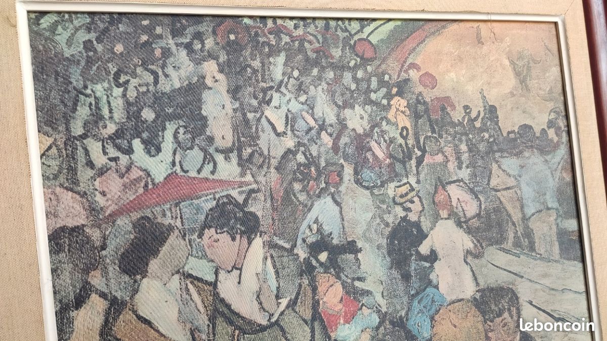 Tableau / toile / peinture reproduction Le Cirque de Georges Seurat post-impressionnisme pointillisme avec cadre en bois massif acajou TBE (image 4)