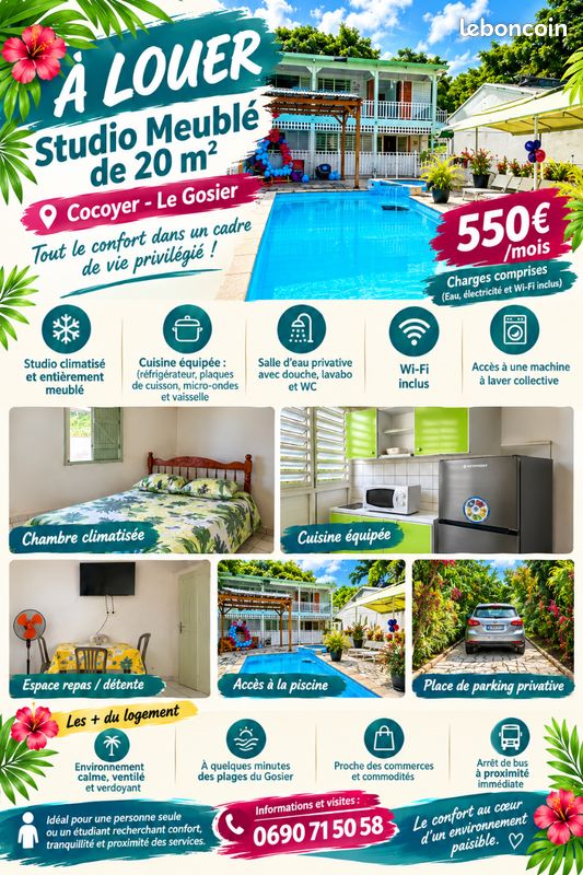 Appartement 1 pièce 20 m² · au Gosier · 20 m² · 550 €/mois