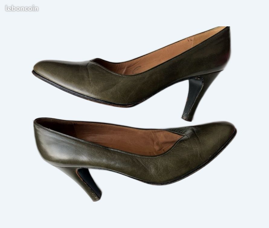 Escarpins Vintage Céline Tout Cuir - Talon 5 Cm, Pointure 36, Couleur Bleue (occasion)