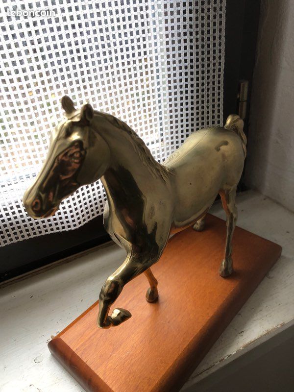 Statue Antique Cheval En Laiton Sculpté à La Main - Originale, Inde, Pièce De Collection