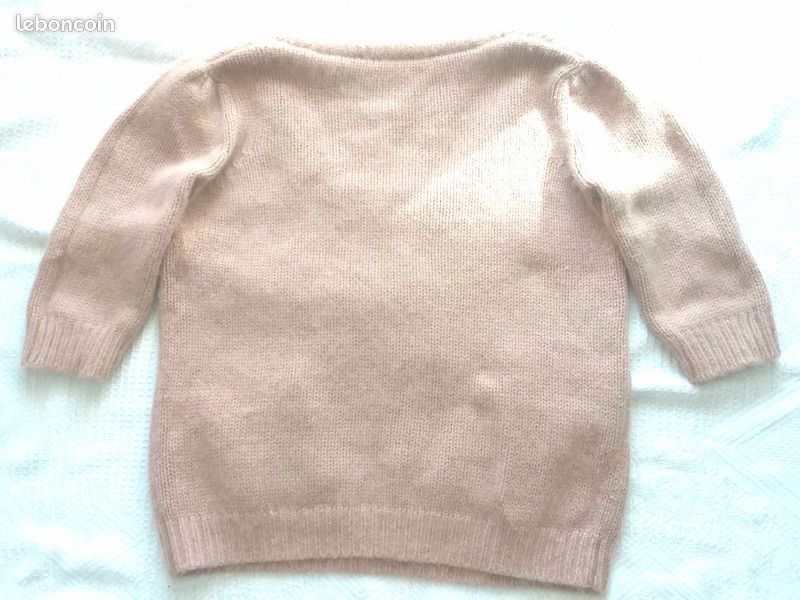 Pull en maille Angora & cachemire & laine couleur beige & rose - Taille M (image 12)