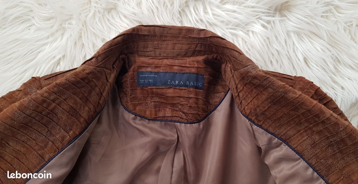 Zara veste blazer cintré daim cognac caramel camel texturé