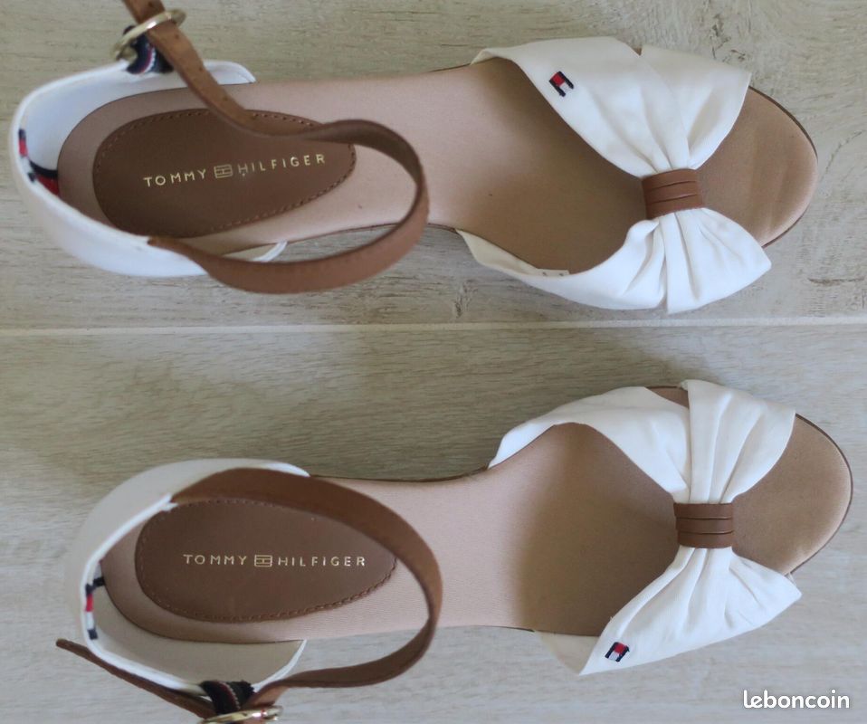 Sandales NEUVES compensées espadrilles écru cuir fauve Tommy Hilfiger (image 6)