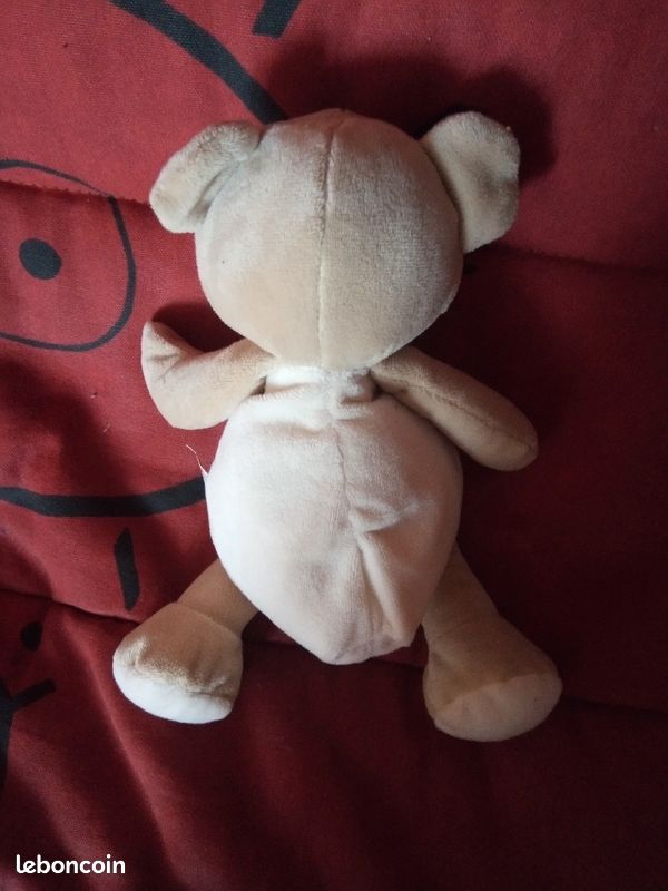 Doudou ours beige et marron empreinte 27 cm doukidou (image 3)