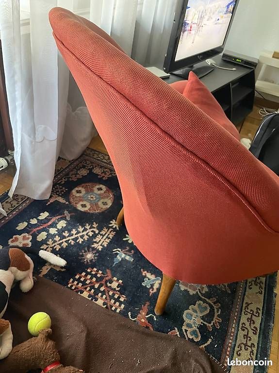 Très beau fauteuil crapaud, époque Napoléon III, rouge atzarine (image 2)