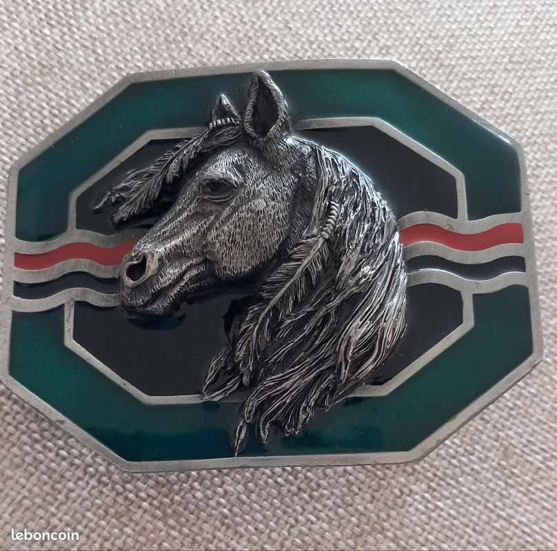 Western Horse Boucle de ceinture en acier inoxydable 3 onces, Argent antique., Grand