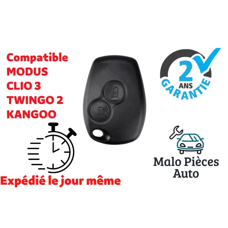 Coque clé 2 boutons compatible CLIO 3 MODUS TWINGO KANGOO MASTER