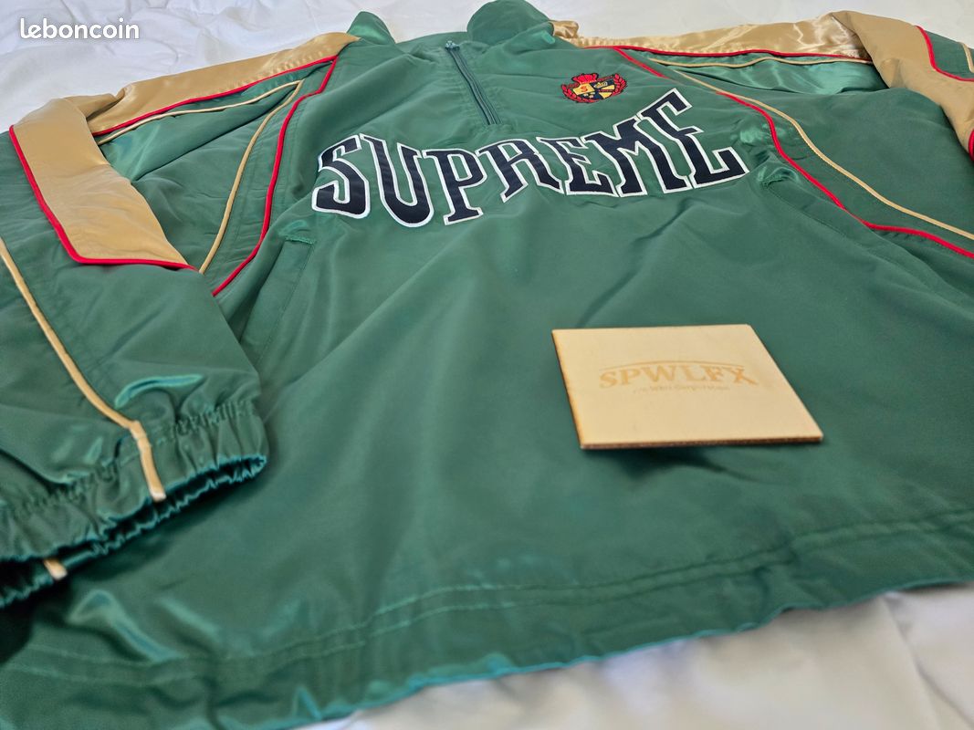 Supreme Satin Piping Pullover Half-Zip Tracksuit Jacket Green Red