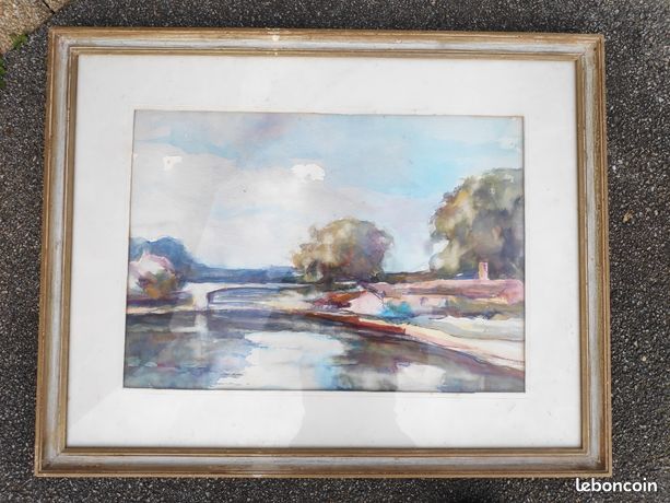 Tableau Peinture à L'huile Originale - Paysage Avec Arbres Et Rivière, école Française Début 1900