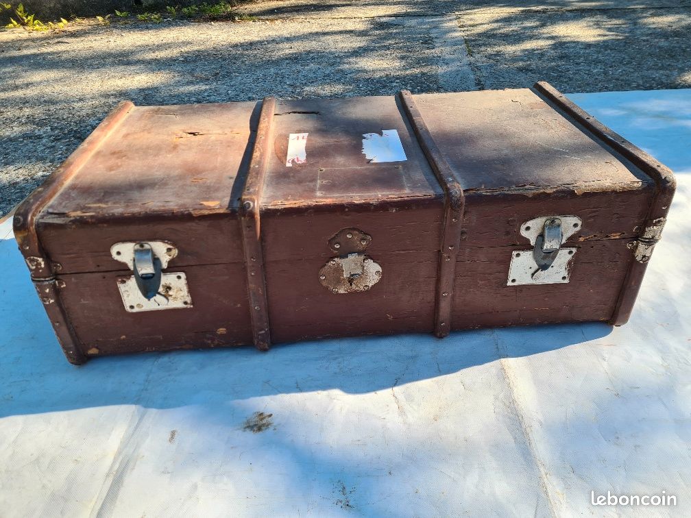 Grande valise ancienne bois et cuir Accessoires Bagagerie