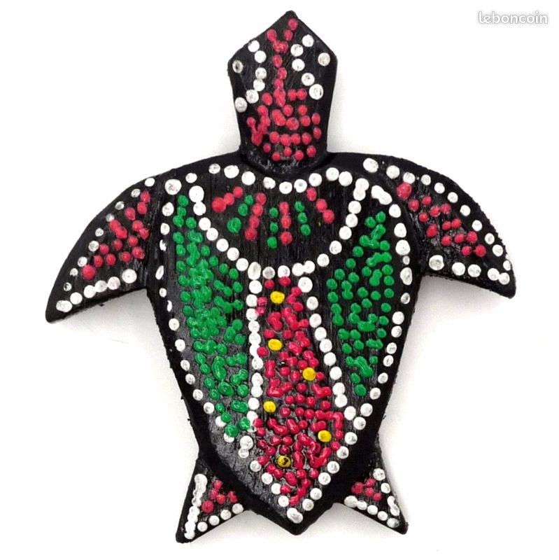 Double Pic à Chignon Aborigène En Bois - Dot Painting Tortue, Artisanat Indonésien