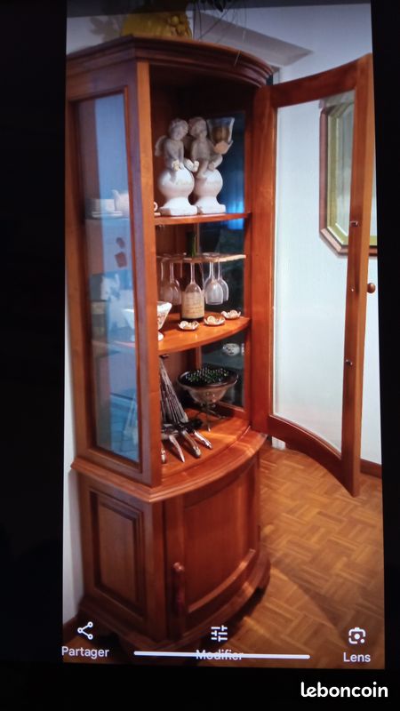 Meuble vitrine bois et verre merisier (image 1)