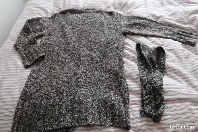 Veste Longue En Maille Marina Rinaldi Sport Taille M - Gris Chiné, Laine, Fabrication Italie, Occasion Très Bon état