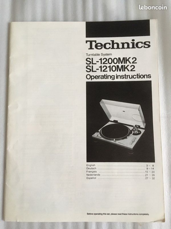 Notice Platine Technics SL-1200MK2 SL-1210MK2 (image 1)