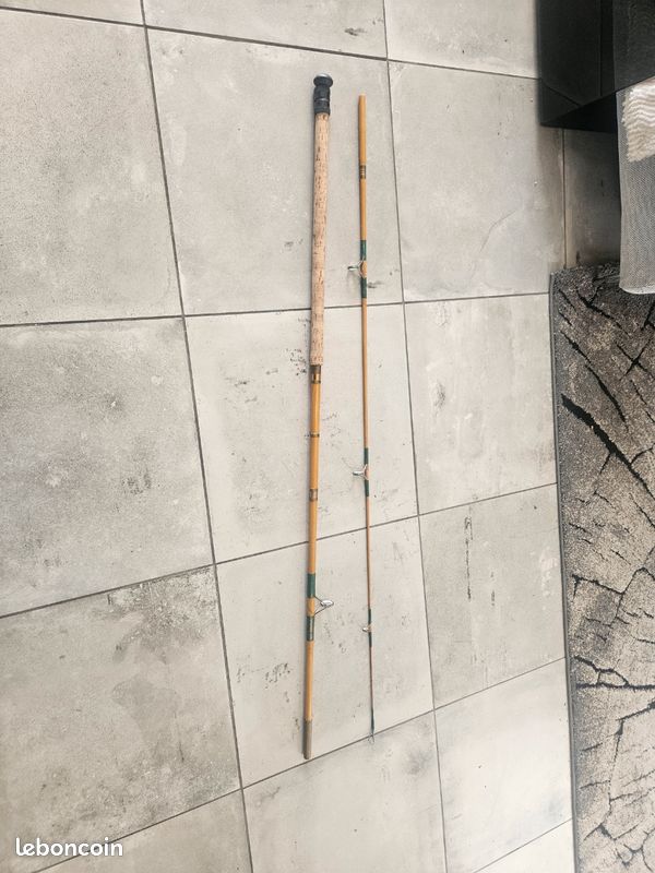 ancienne canne à pêche en bambou refendu 2 brins 1m94 (n°12