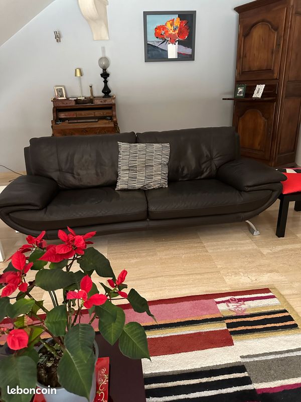 Canapé et sa méridienne cuir bon état, prix à discuter (image 2)