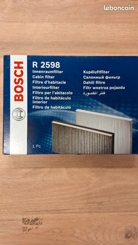 Filtre D'habitacle Bosch R2498 Au Charbon Actif - Anti-odeurs, Dimensions 22.6x10.1x24.7 Cm, Neuf