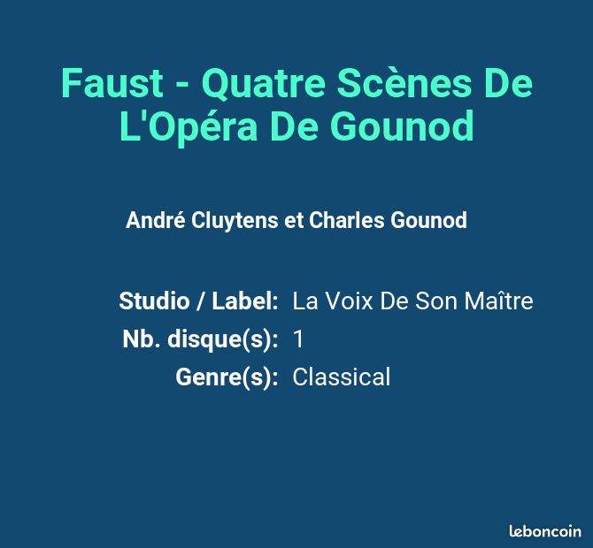 Faust - Quatre Scènes De L'Opéra De Gounod - André Cluytens et Charles Gounod (image 2)