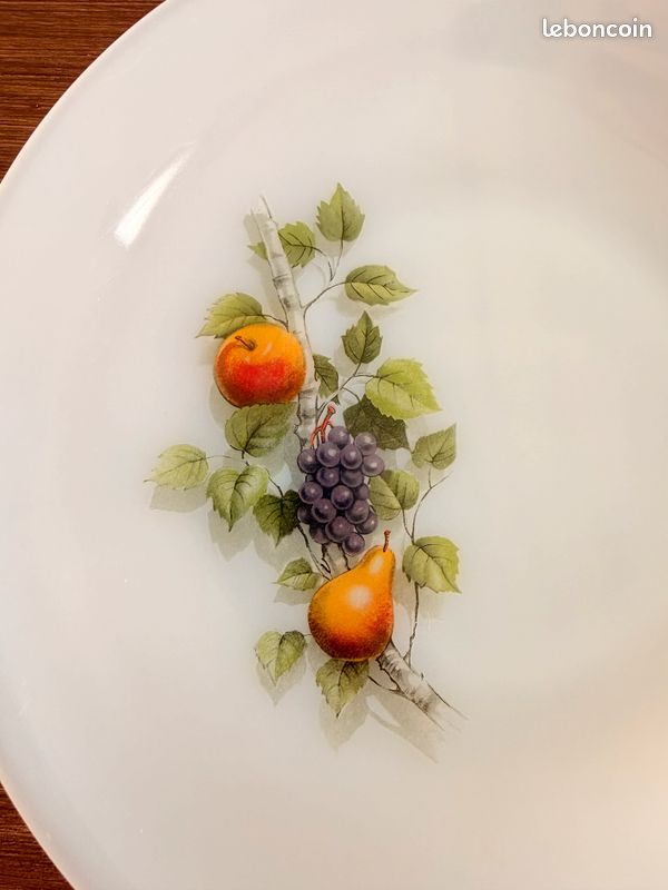 Lot D'assiettes à Soupe Arcopal Vintage - Décor Fruits - Verre