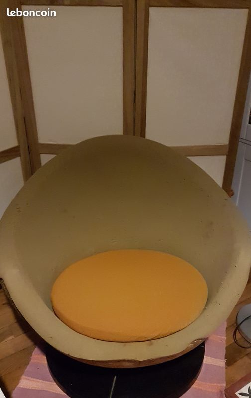 Rare : Véritable fauteuil coquille boule pivotant à regarnir, 1965 env (image 2)