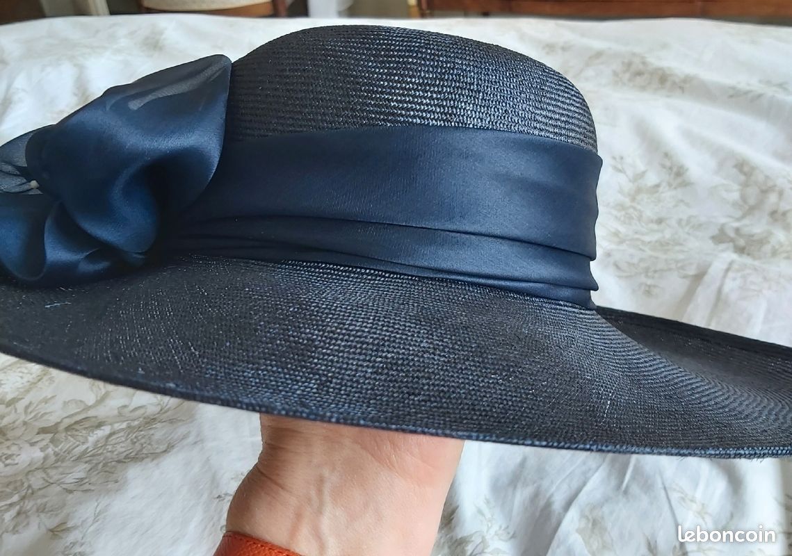 Chapeau De Cérémonie Marin Bleu Marine - Vintage - Taille S - Occasion (mariage)