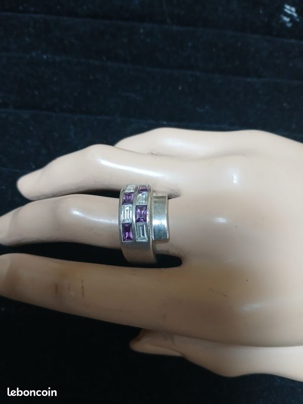 Ancienne Bague En Argent Massif Rhodié 925