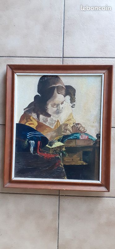 Portrait de "la Dentellière" , d'après Vermeer ..HST.46x38 cms (image 1)