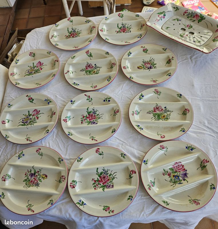 Service De Vaisselle Ancien Lunéville - Modèle Réverbère KG - Faïence Floral 1900