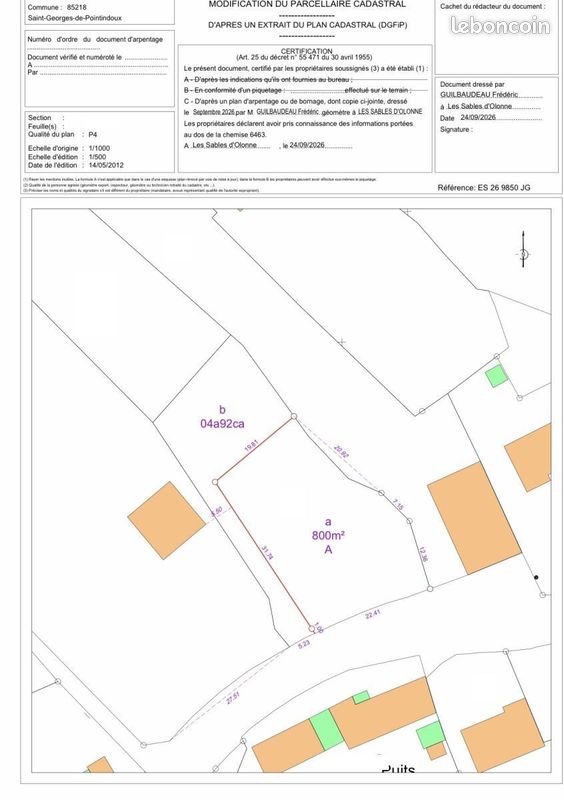 Terrain 800 m² · à Saint-Georges-de-Pointindoux · 800 m² · 63 800 €