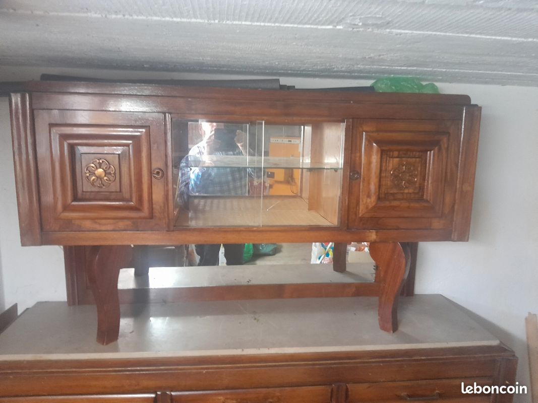 Ancien buffet de cuisine en 2 parties et plateau marbre (image 2)