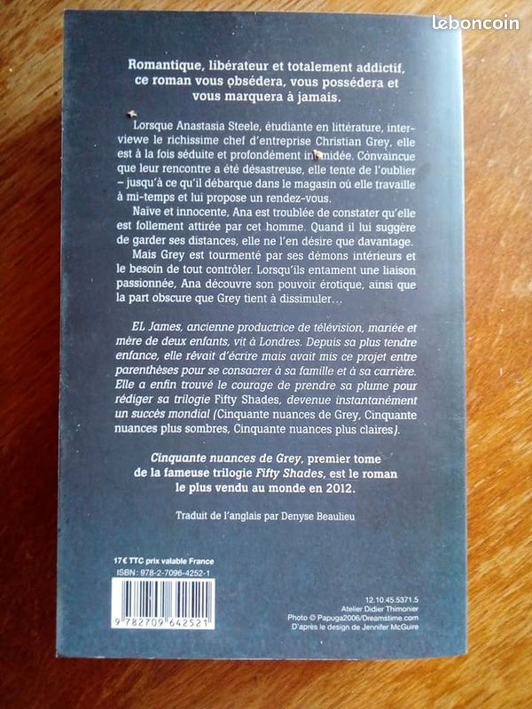Livres : Trilogie Cinquantes Nuances De Grey - Roman de El James (image 3)