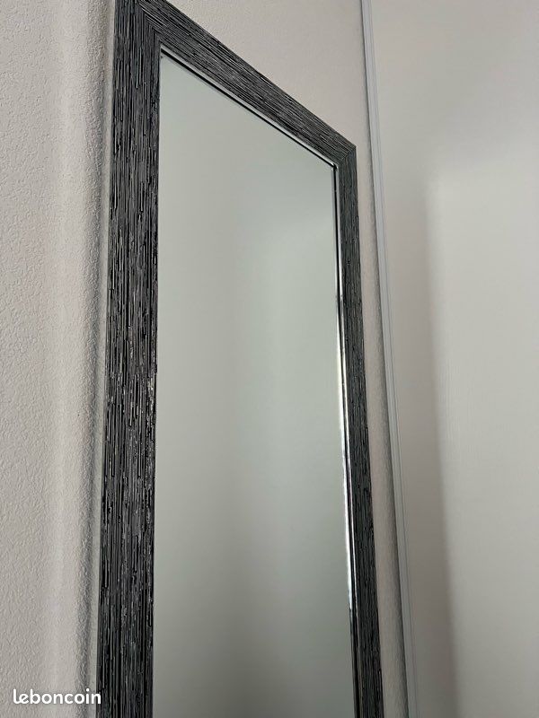 Grand miroir rectangulaire moderne 152x51 cm cadre argenté et noir décoratif (image 2)