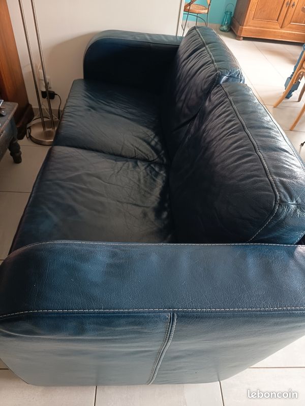 Canapé convertible BOGART Cuir Bleu