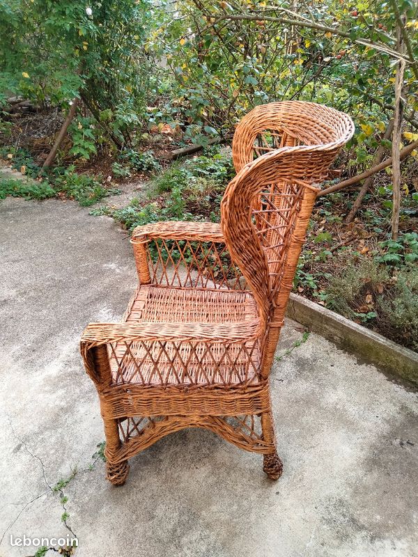 Fauteuil en osier et rotin, à oreillettes (image 4)