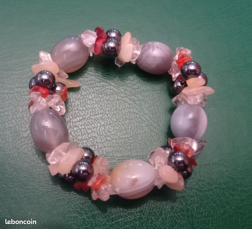 Parure perles hématites et perles pierres naturelles (collier +bracelet) neuf (image 3)