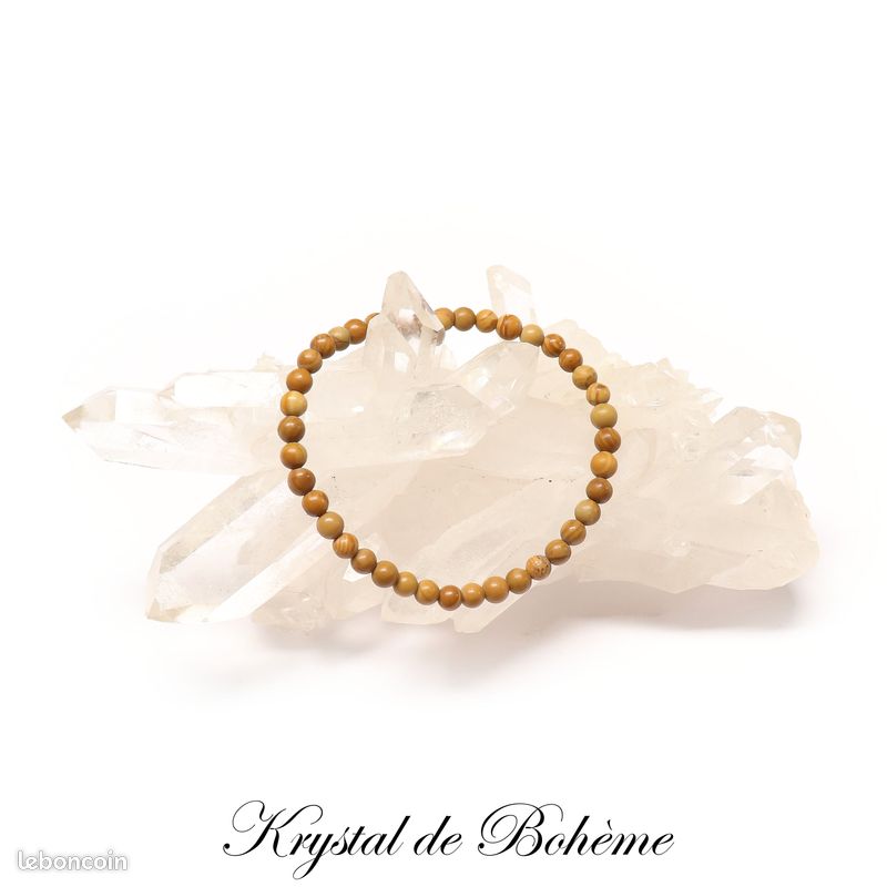 Bracelet en BOIS FOSSILE de qualité A - Perles rondes de 4mm - Pierre naturelle - Bijou Artisanal (image 2)