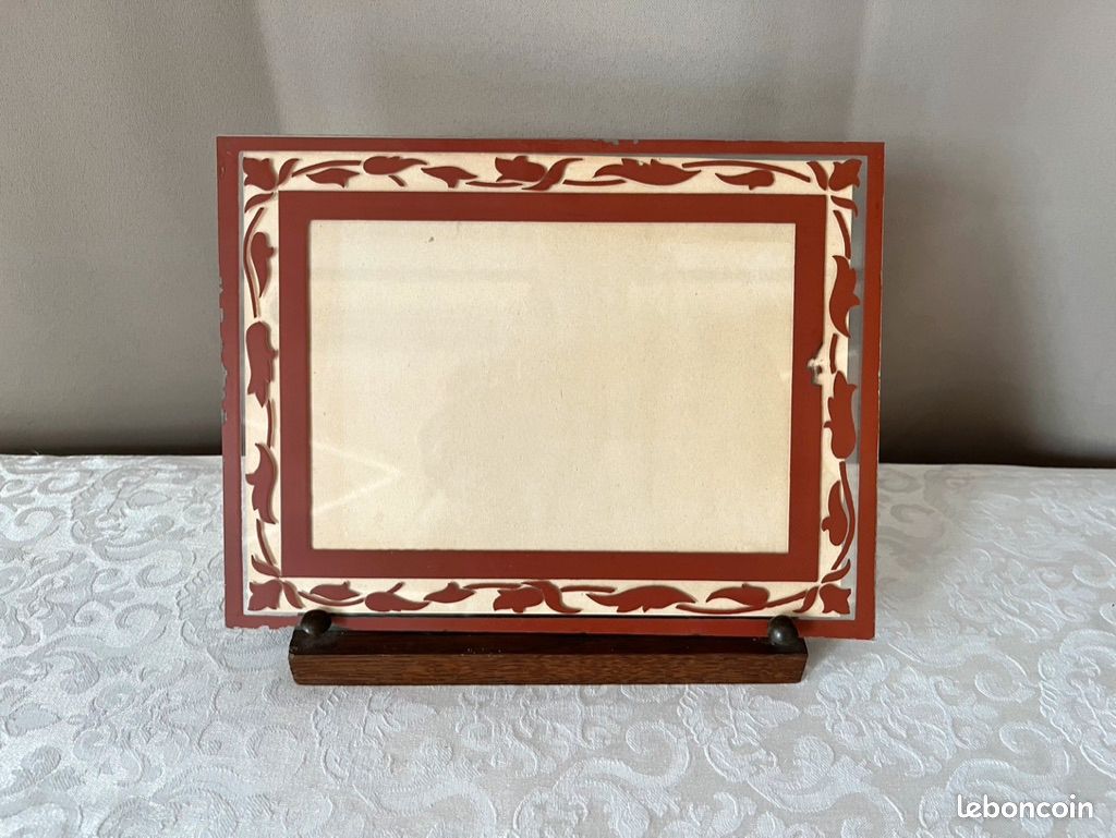 Cadre photo ancien réversible, en verre miroir et bordeaux, porte photo à poser Art Déco (image 2)