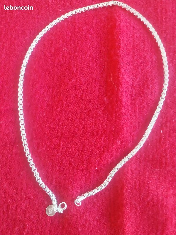 Très Beau Collier Chaîne En Argent Massif 925 – Maille Art Nouveau Déco Cubique
