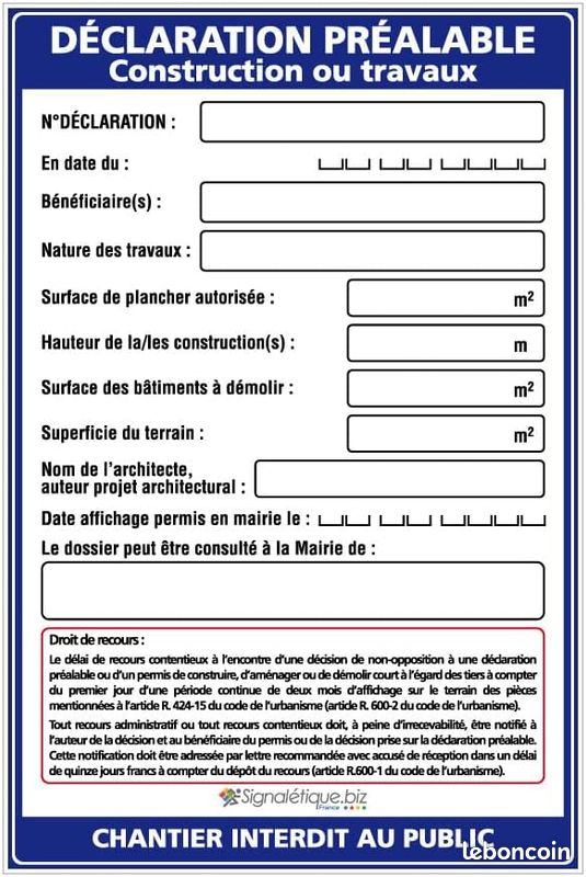 Panneau Déclaration Préalable Travaux (image 1)