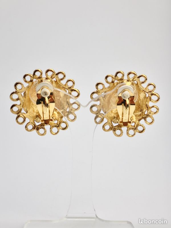Boucles D'oreilles Vintage Yves Saint Laurent YSL - Collection Arty, Clips Dorés, Motif Pépite - Occasion