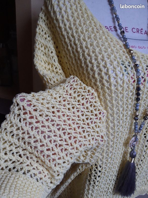 Pull maille ajourée neuf jaune pastel (image 2)