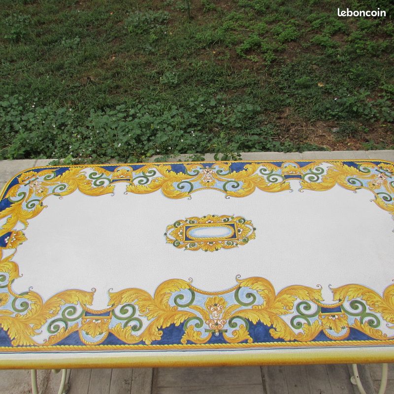 Modèle unique Table de Salle à manger ou de Jardin plateau émaillé peint à la main style Versace (image 3)
