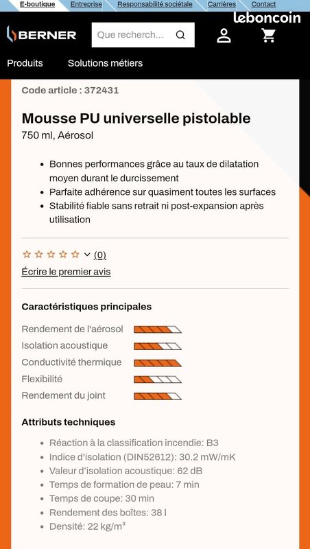 Mousse PU universelle pistolable expansive berner (image 3)