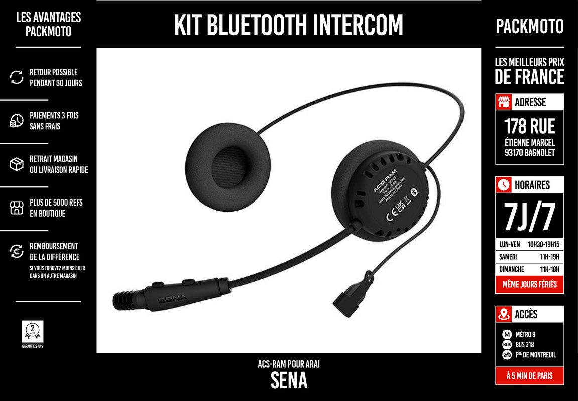 SENA ACS RAM - Kit Bluetooth Moto Intercom spécial ARAI SZ-R VAS (Nouveauté  2022) - Équipement moto