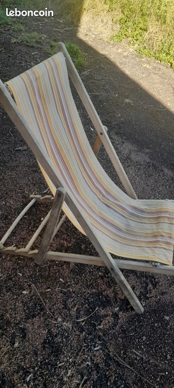 Ancienne Chaise longue pliante bois et toile (image 5)